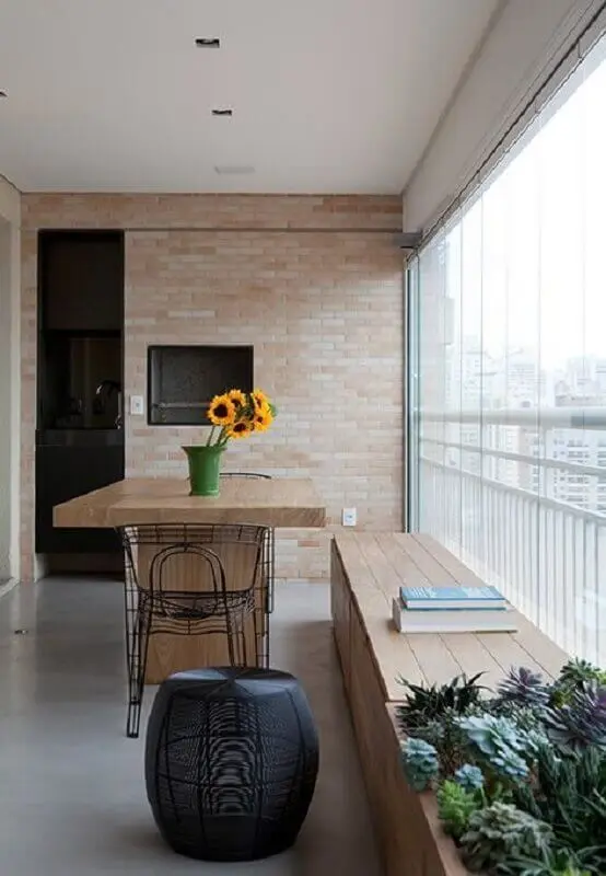 Revestimento tijolinho à vista para decoração de apartamento com varanda gourmet Foto Pinterest