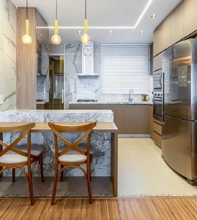 Bancada de mármore para decoração de cozinha de luxo pequena Foto Archibox Arquitetura