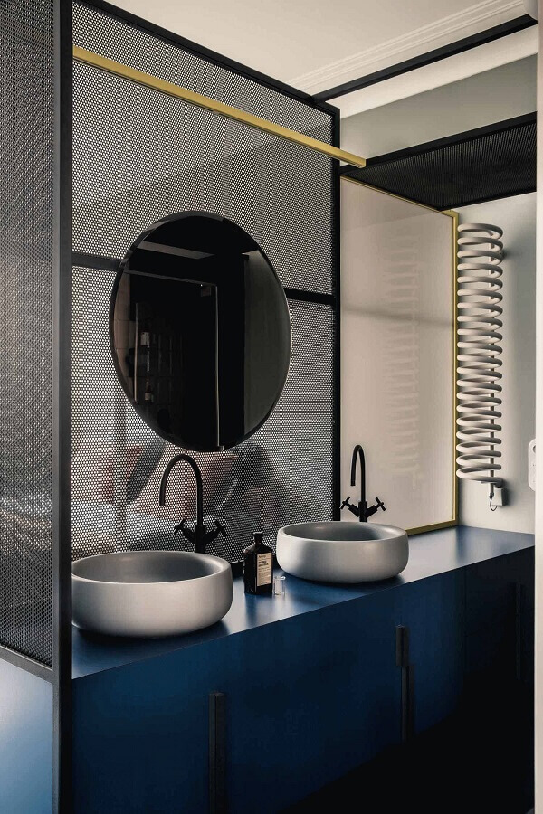 Cores de casas modernas decorada com banheiro planejado azul e cinza Foto Bagno Idee