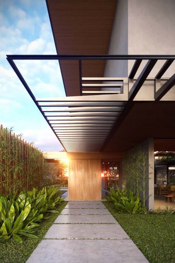 Cores de casas modernas externas com fachada de cimento queimado com madeira Foto Futurist Architecture
