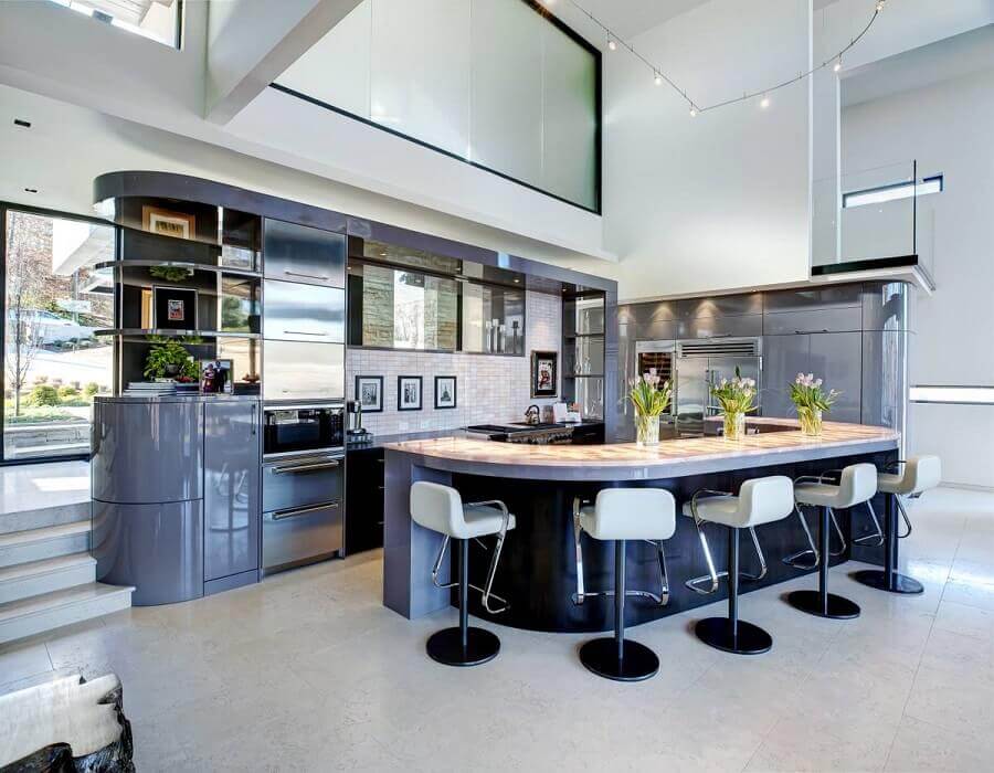 Cores de casas modernas para decoração de cozinha cinza planejada Foto Cablik Enterprises