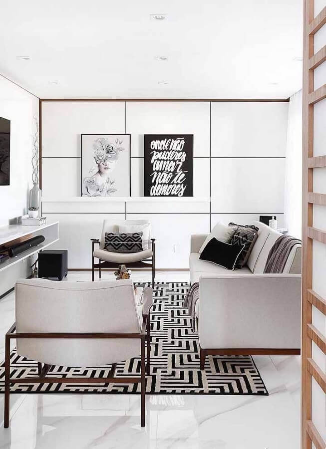 Cores de casas modernas para sala clean decorada com tapete geométrico Foto Cute & Paste