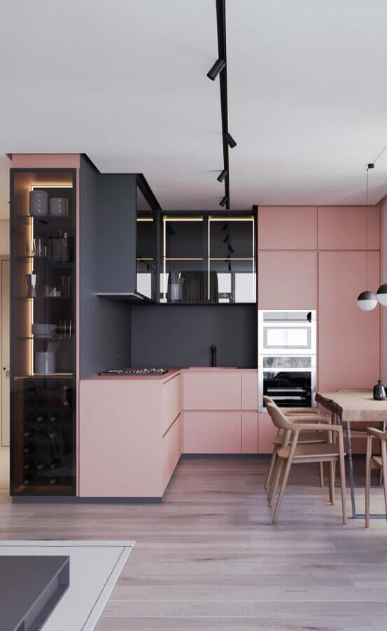Cores de casas modernas planejada com cozinha cinza e rosa Foto Futurist Architecture