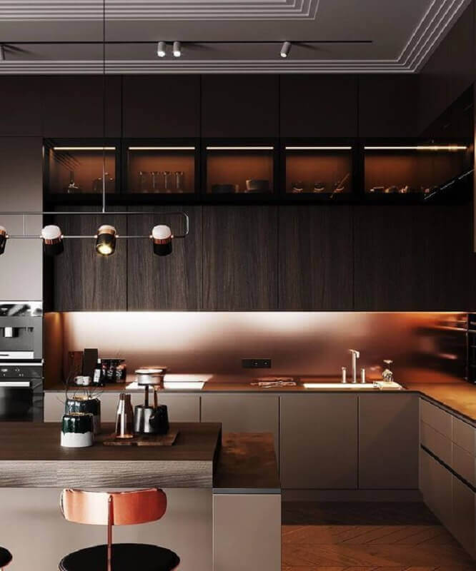  Cores escuras para decoração de cozinha de luxo moderna Foto Futurist Architecture