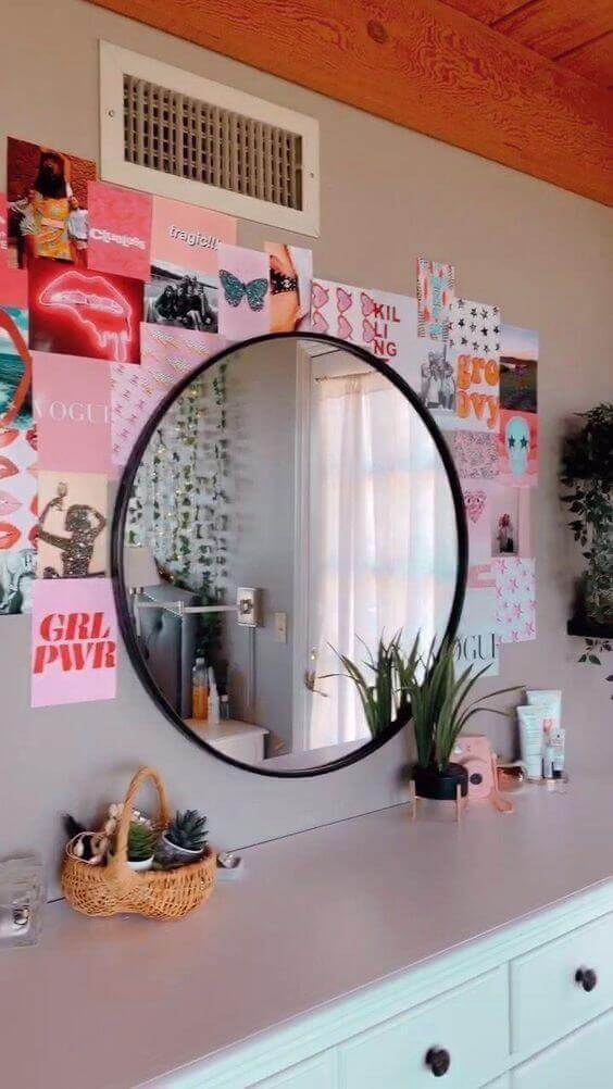 Espelho redondo para decoraçã de quarto estilo indie