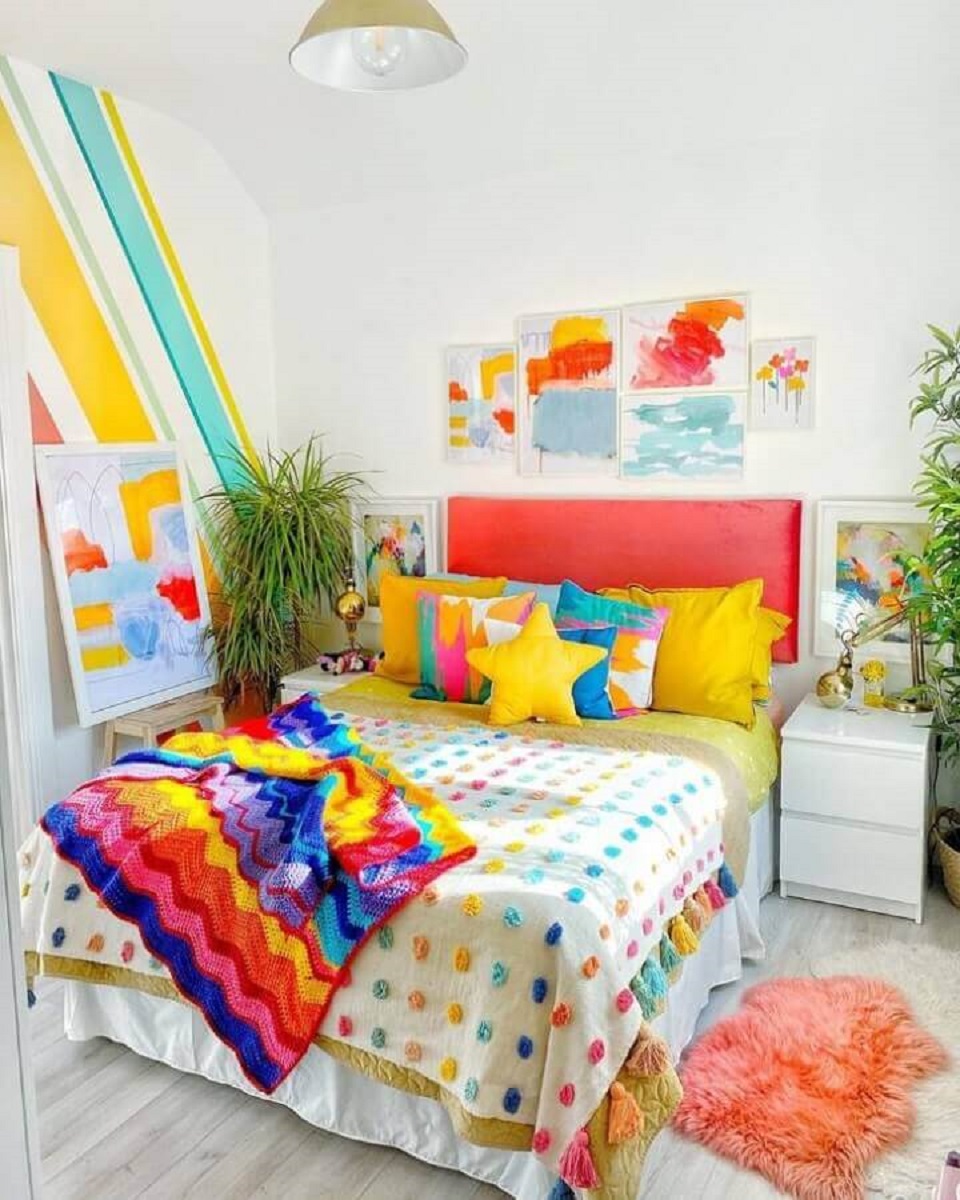 ideia de decoração para quarto colorido de casal Foto Rowans Rainbow