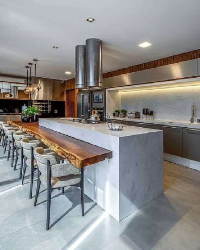  Ilha com cooktop e bancada rustica para decoração de cozinha moderna Foto Decor Fácil