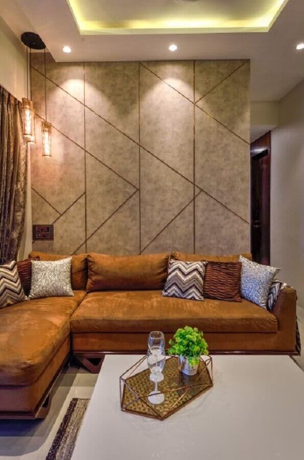 Iluminação sala de estar bege moderna decorada com sofa de canto Foto The Architect s Diary