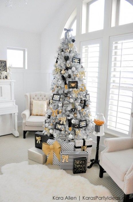 Laços para árvore de natal preto e branco e dourado