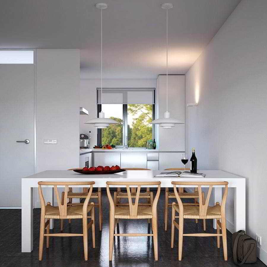 Modelos de cadeiras de madeira para decoração de cozinha branca planejada Foto Decor Alternativa