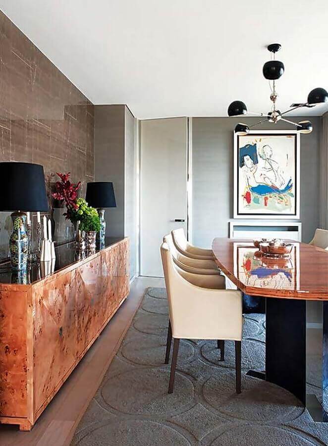 Abajur preto para decoração moderna com balcão para sala de jantar em madeira Foto Decor Fácil