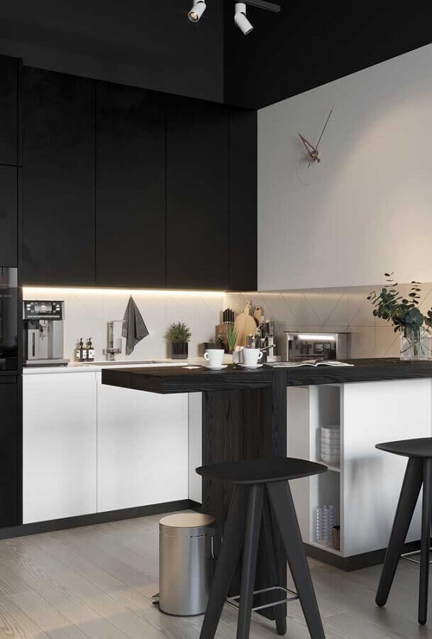Banco para cozinha americana preta e branca com decoração moderna Foto Futurist Architecture