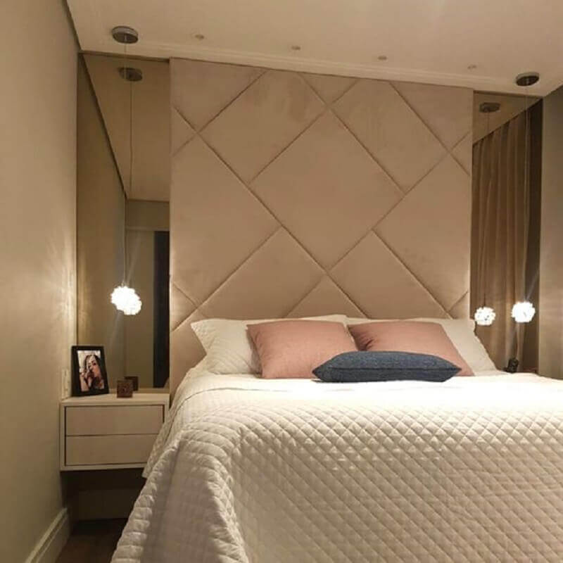  Cor camurça para quarto de casal planejado decorado com cabeceira planejada Foto Decor Fácil