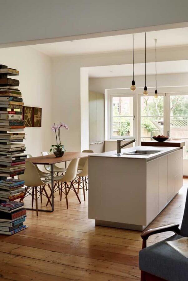 Cores claras para decoração de casa com cozinha conjugada com sala Foto Decor Fácil