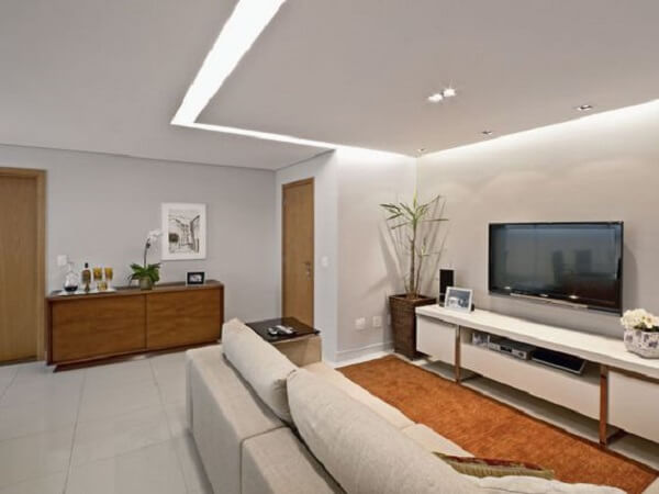 Decoração de gesso para sala de estar moderna iluminada