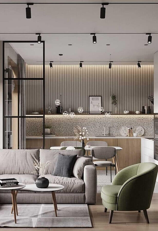 Decoração moderna em tons de cinza para cozinha com sala conjugada Foto Futurist Architecture