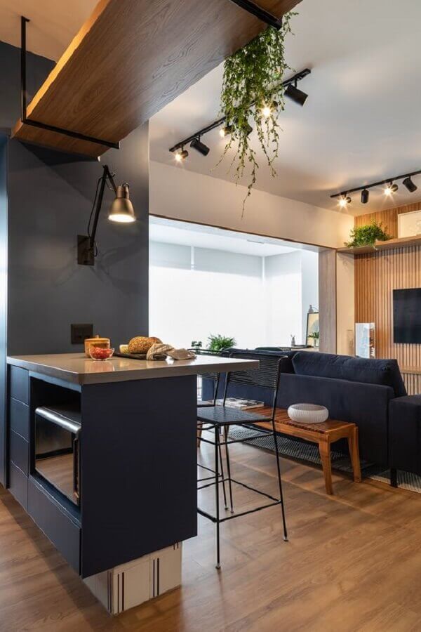Decoração moderna para cozinha conjugada com sala de estar Foto Marina Carvalho Arquitetura