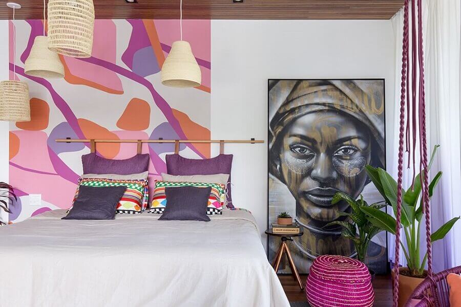 Lustre rústico para decoração de quarto de casal colorido Foto MOOUI