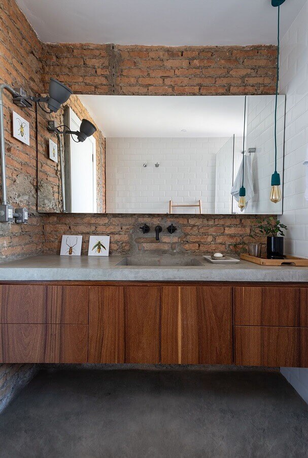 Parede de tijolinho rústica para decorado de banheiro estilo industrial Foto CASA 100 Arquitetura