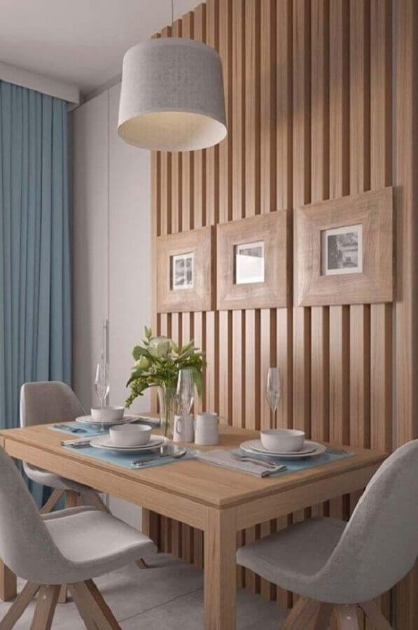Parede ripada de madeira para decoração de sala de jantar pequena Foto Yandex