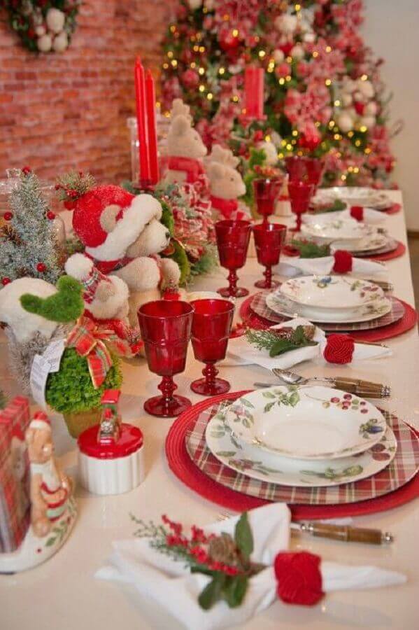  Pelúcias para decoração de mesa de festa de Natal branca e vermelha Foto Polo Casa e Arte