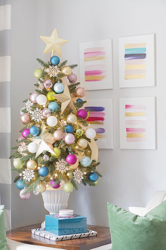 Mini Árvore de Natal: Como Fazer, +64 Ideias Para Decorar Sua Árvore Pequena