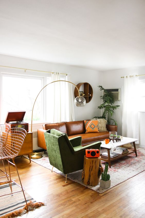 Sala estilo vintage com móveis retrôs 