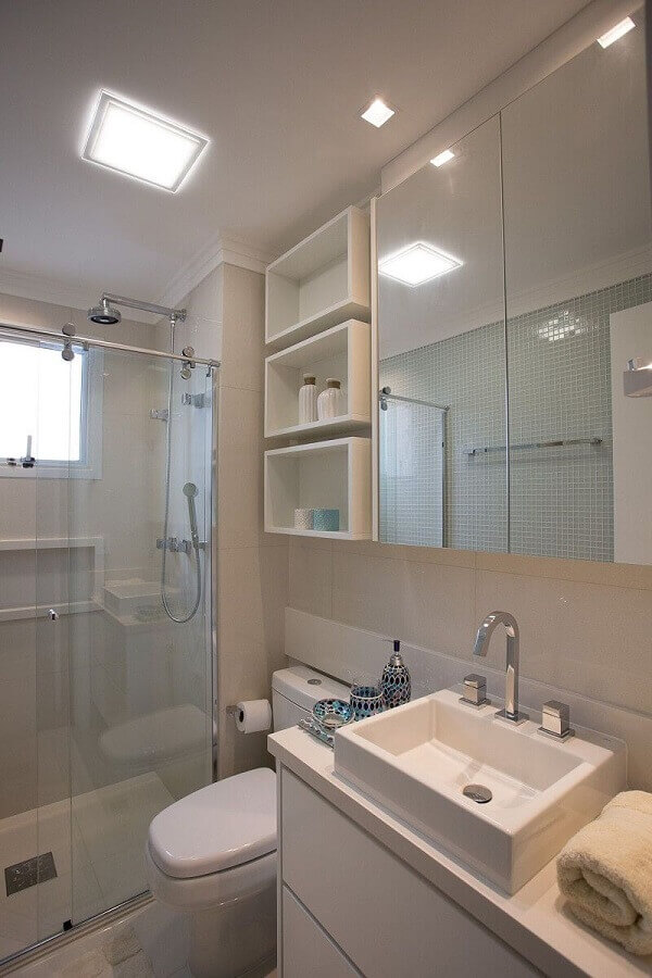 Decoração clean para banheiro com nicho todo branco Foto Decor Facil