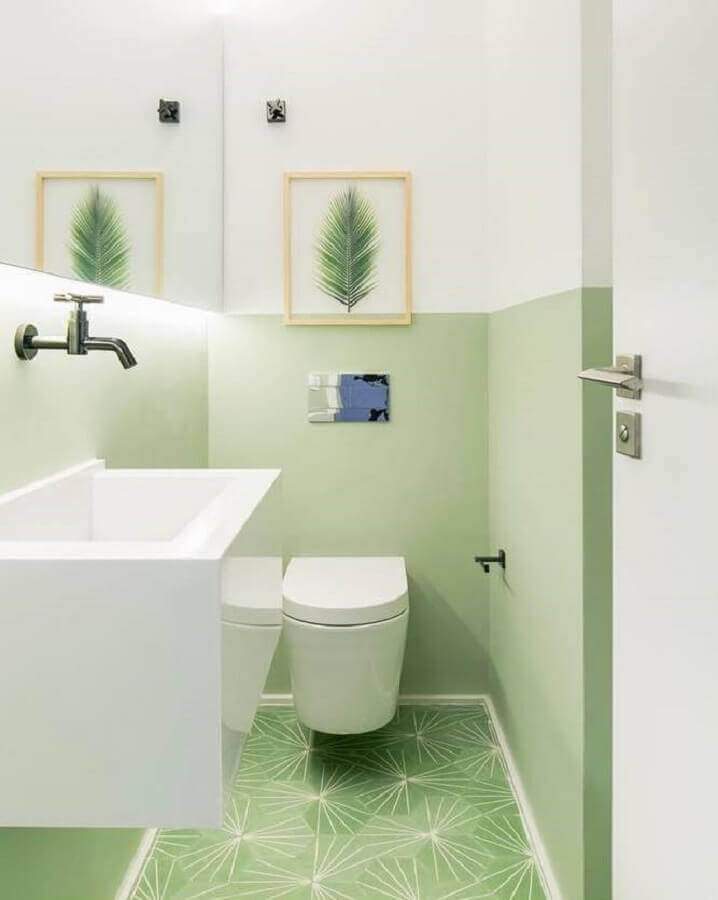  Decoração clean para banheiro verde claro pequeno Foto Apto41