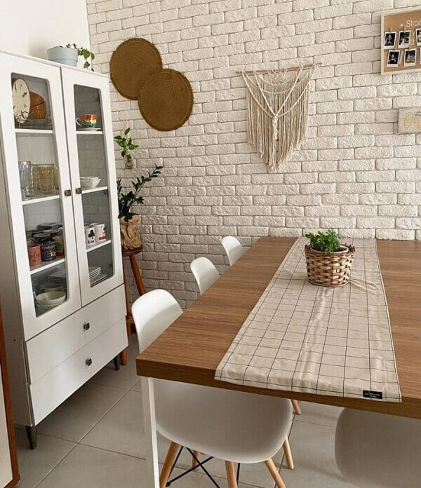 Cozinha com macramê parede simples