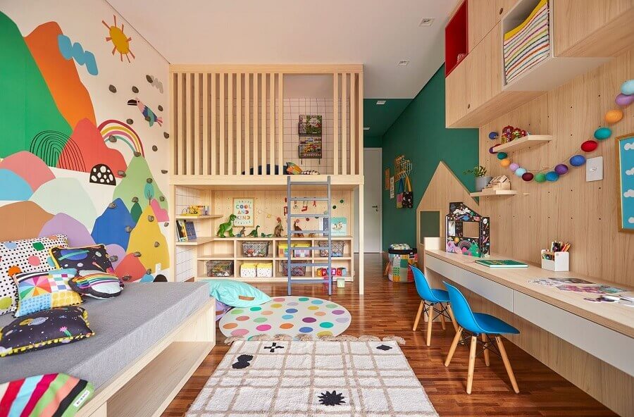 Decoração de quarto planejado com brinquedoteca colorida Foto Marcos Fertonani para MOOUI