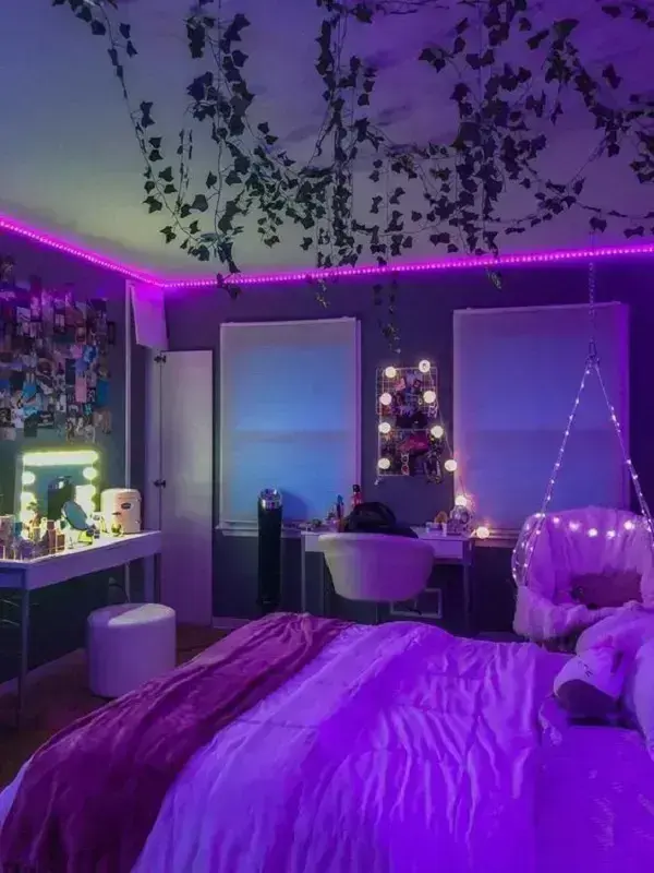 Decoração criativa luz de led para quarto neon e móveis confortáveis