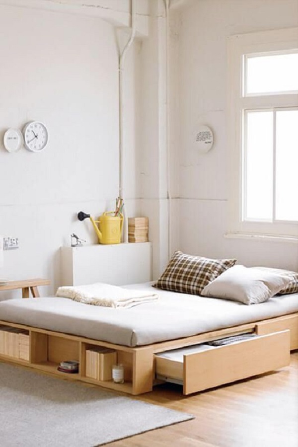 Móveis inteligentes para quarto com gavetas na cama