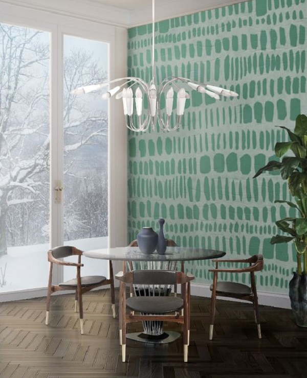 Papel de parede verde agua para sala de estar