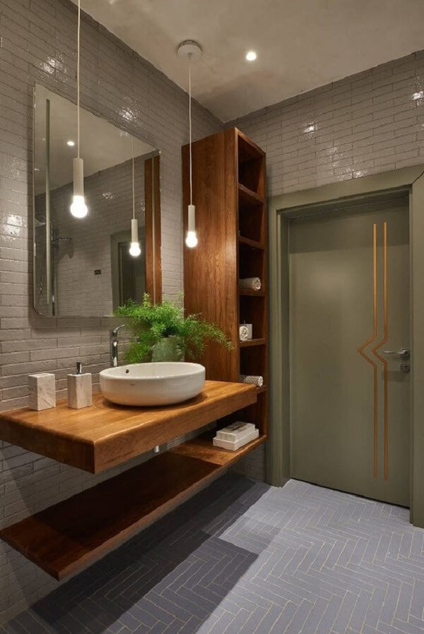 Porta de madeira para banheiro verde e moderno