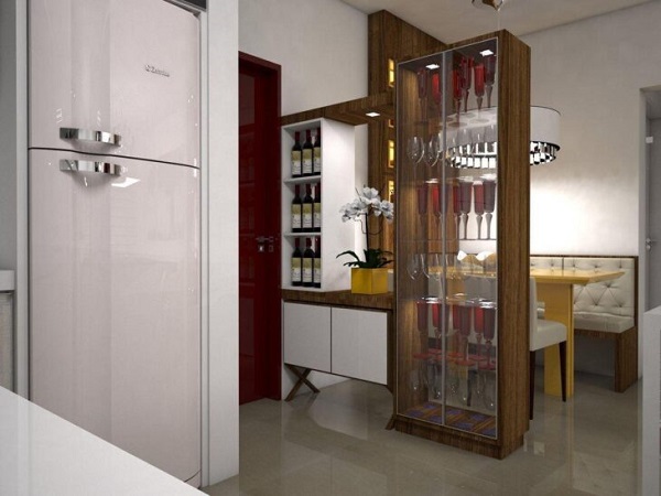 Armário de cozinha com cristaleira planejado com sala integrada