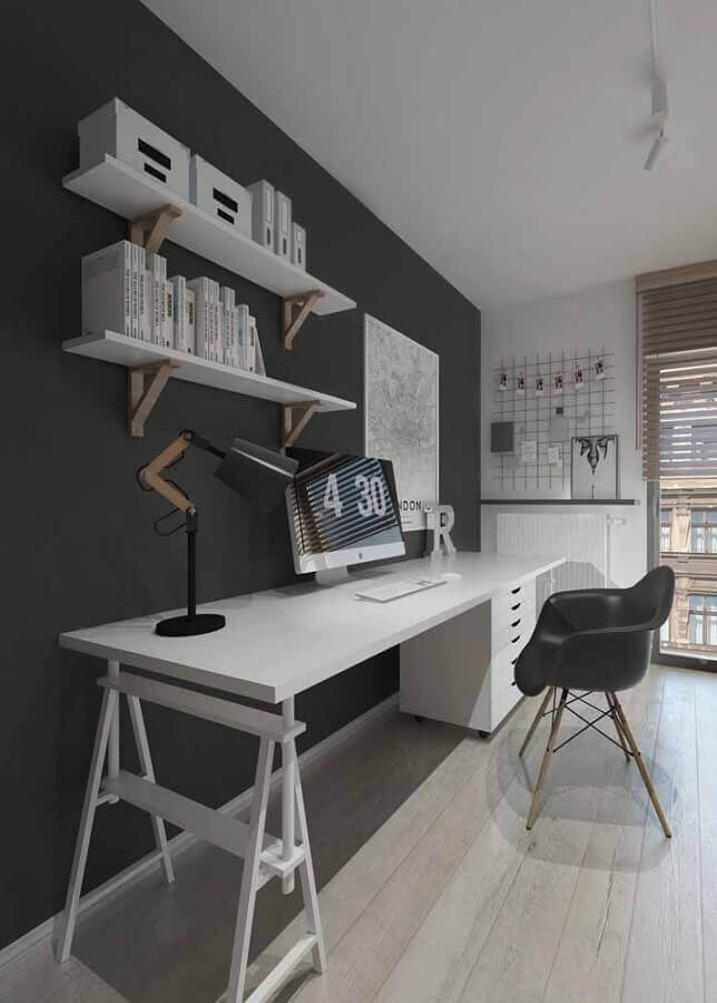 Decoração com móveis para home office cinza e branco Foto Decor Fácil