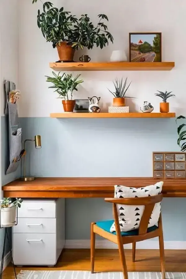 Decoração simples com vasos de plantas e móveis para escritório home office Foto Foto The Design Files