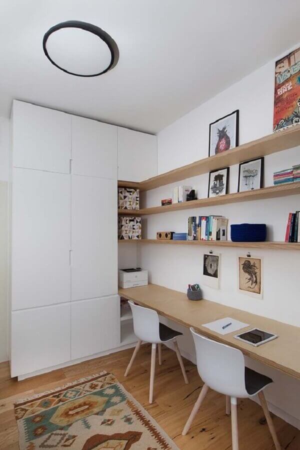 Móveis para home office decorado com bancada compartilhada Foto Decor Fácil