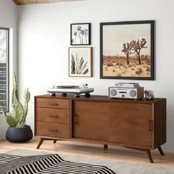 Rack minimalista de madeira retro para decoração vintage