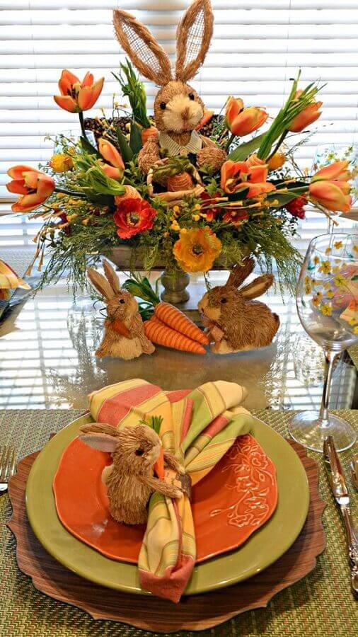 Arranjo de flores rusticas para mesa de Páscoa decorada Foto Cool Web Fun