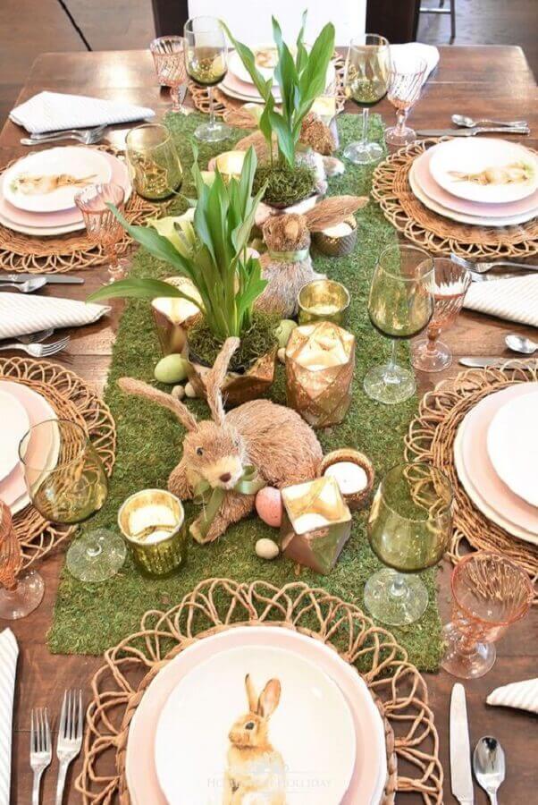  Coelhos e velas para mesa de Páscoa decorada rústica Foto Cool Web Fun