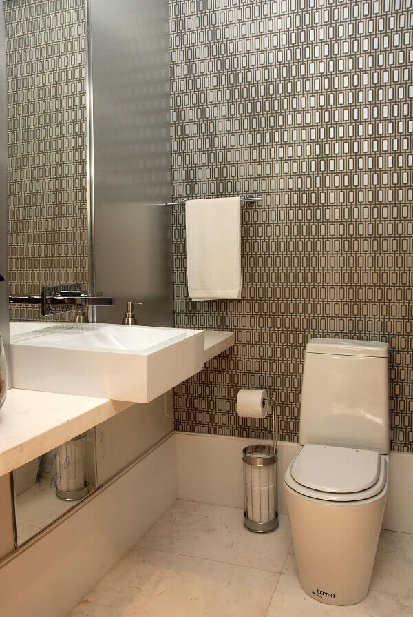 Papel de parede para banheiro chique com cuba branca 