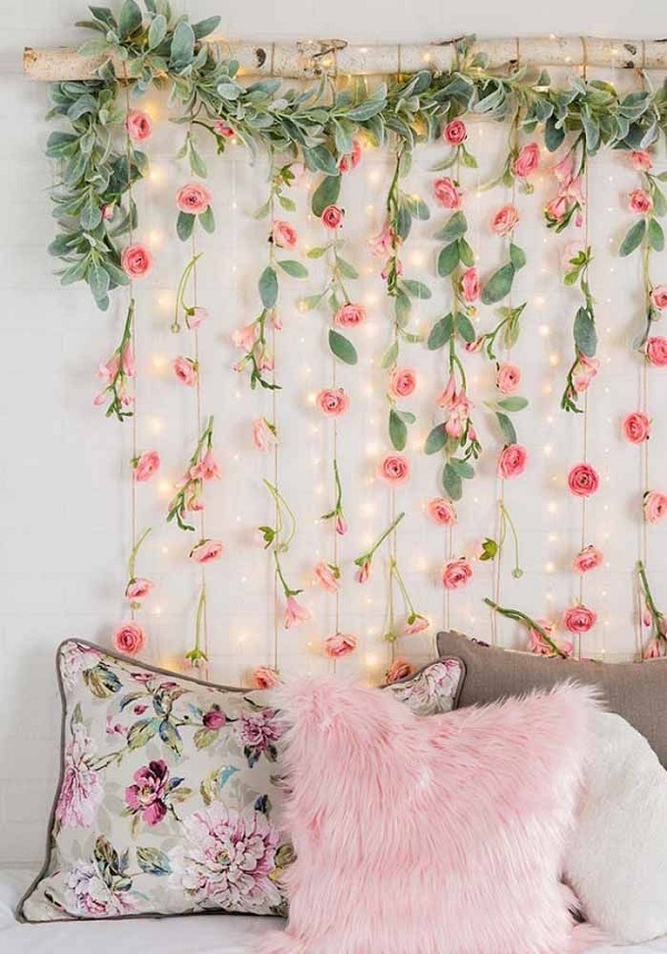 Parede de fParede de flores cor de rosa para decoração de quartolores cor de rosa para decoração de quarto