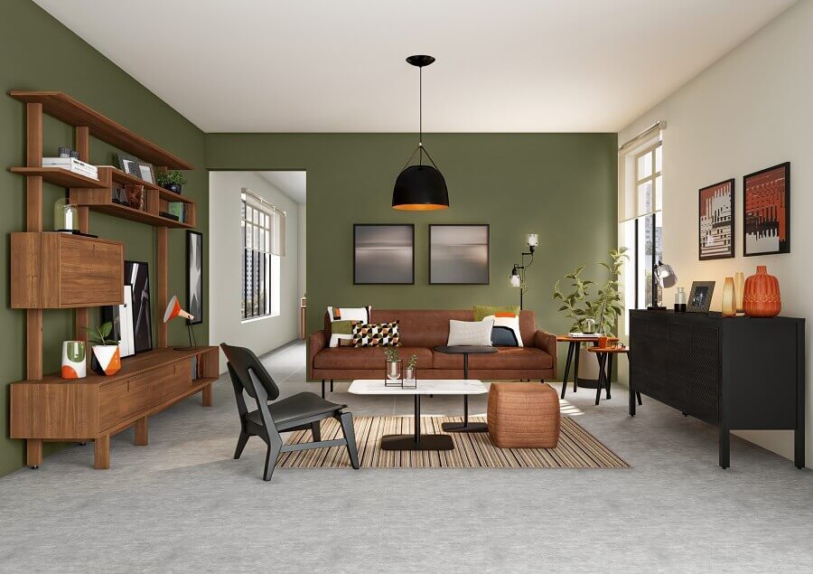 Parede verde para salas de estar e jantar decoradas Foto Tok&Stok