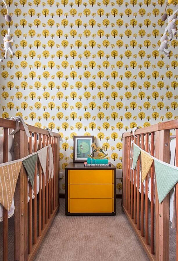Papel de parede para decoração de quartinho de bebê gêmeos Foto Constance Zahn