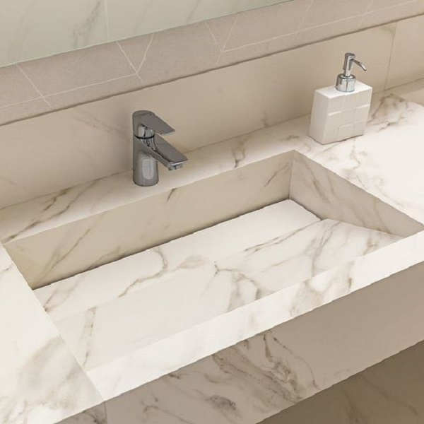 Pia de banheiro de mármore esculpido