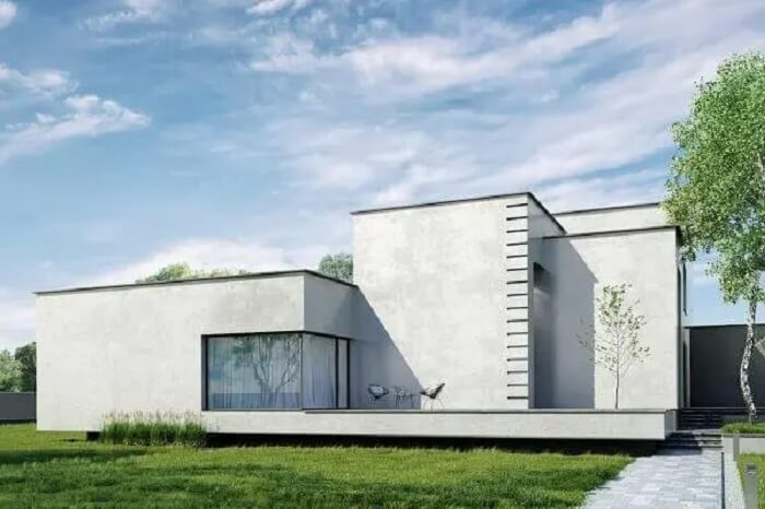 Projeto moderno de casa com fachada cinza claro