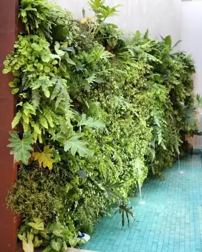 A parede de plantas traz vida para o corredor do imóvel