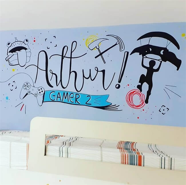 Atmosfera criativa com desenho para parede de quarto infantil
